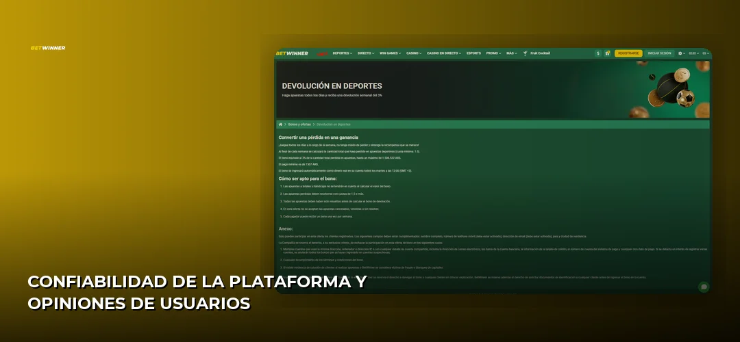 Captura de pantalla del sitio de BetWinner